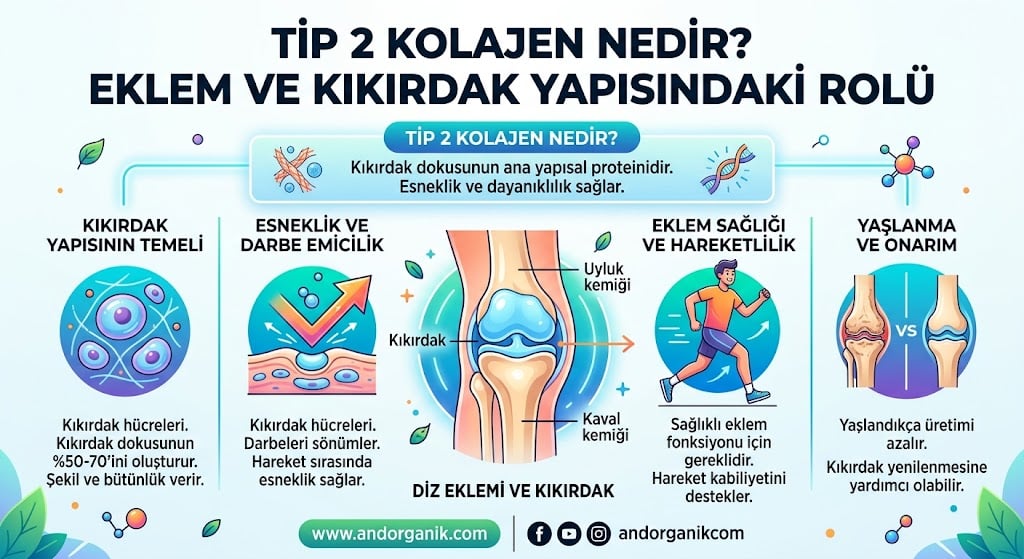 Tip 2 kolajenin eklem ve kıkırdak yapısındaki rolünü gösteren diz eklemi görseli