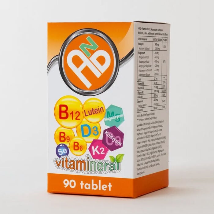 AND Vitamin mineral magnezyum 5li formu D3-K2-B12 folik asit selenyum lutein kompleks